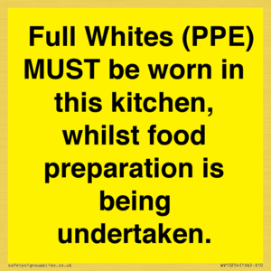  Full Whites (PPE) MUST be worn in this kitchen, whilst food preparation is being undertaken.